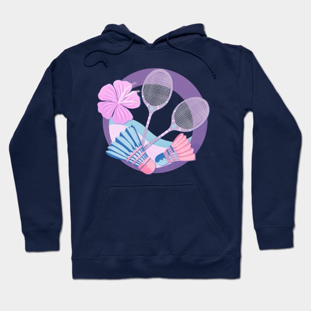 Tropical badminton badge - pastel purple and pink Hoodie by Home Cyn Home 
